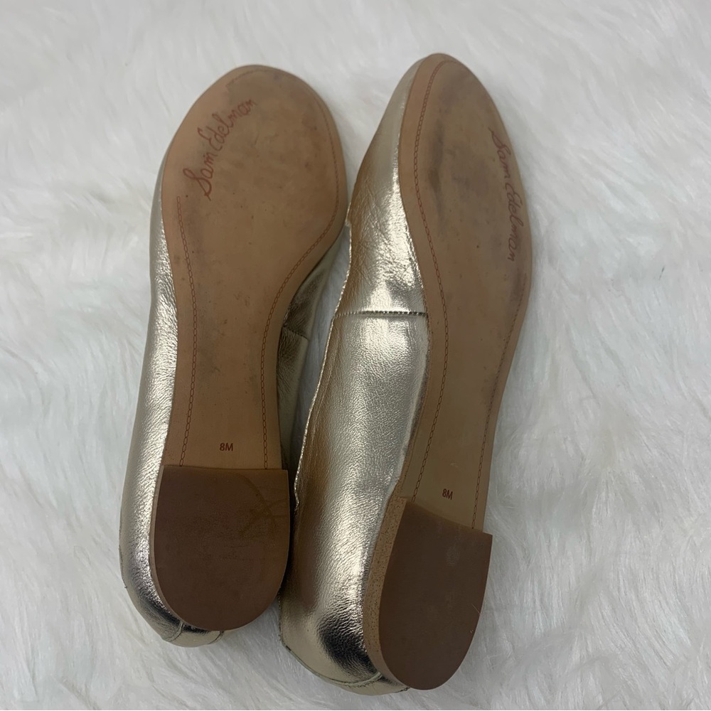 Sam Edelman Augusta Ballet Flats 8M Gold Metallic Scallop Toe Leather Sz 8 - Picture 6 of 7